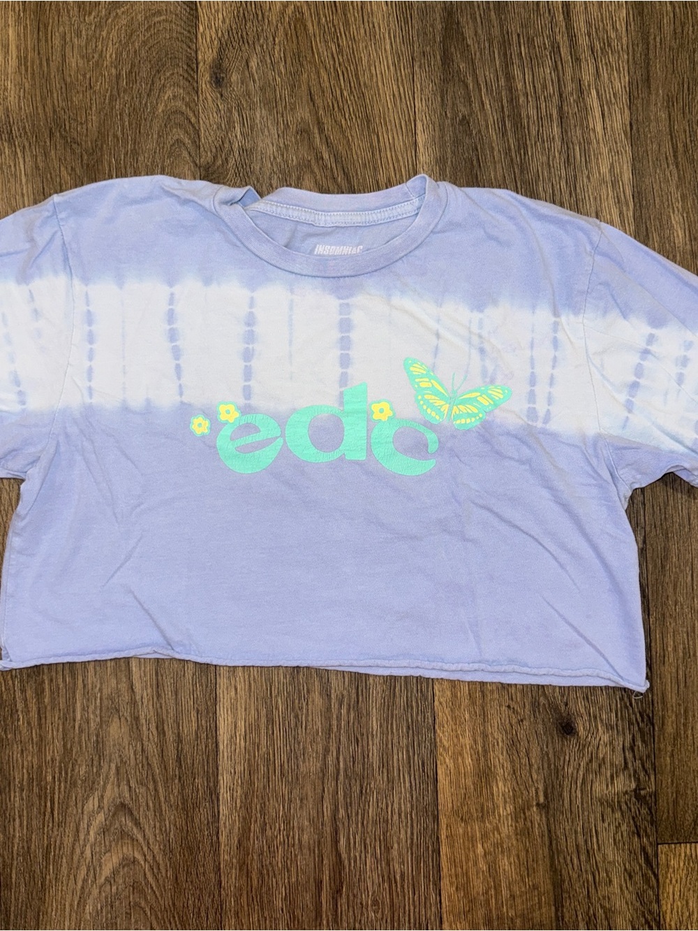 insomniac edc butterfly crop top – blue/purple tie dye